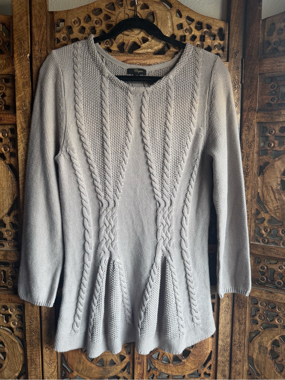 Cupio Gray Cable Knit Peplum Tunic Sweater XL